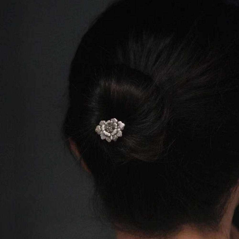 牡丹花发簪复古风格清代錾刻风簪