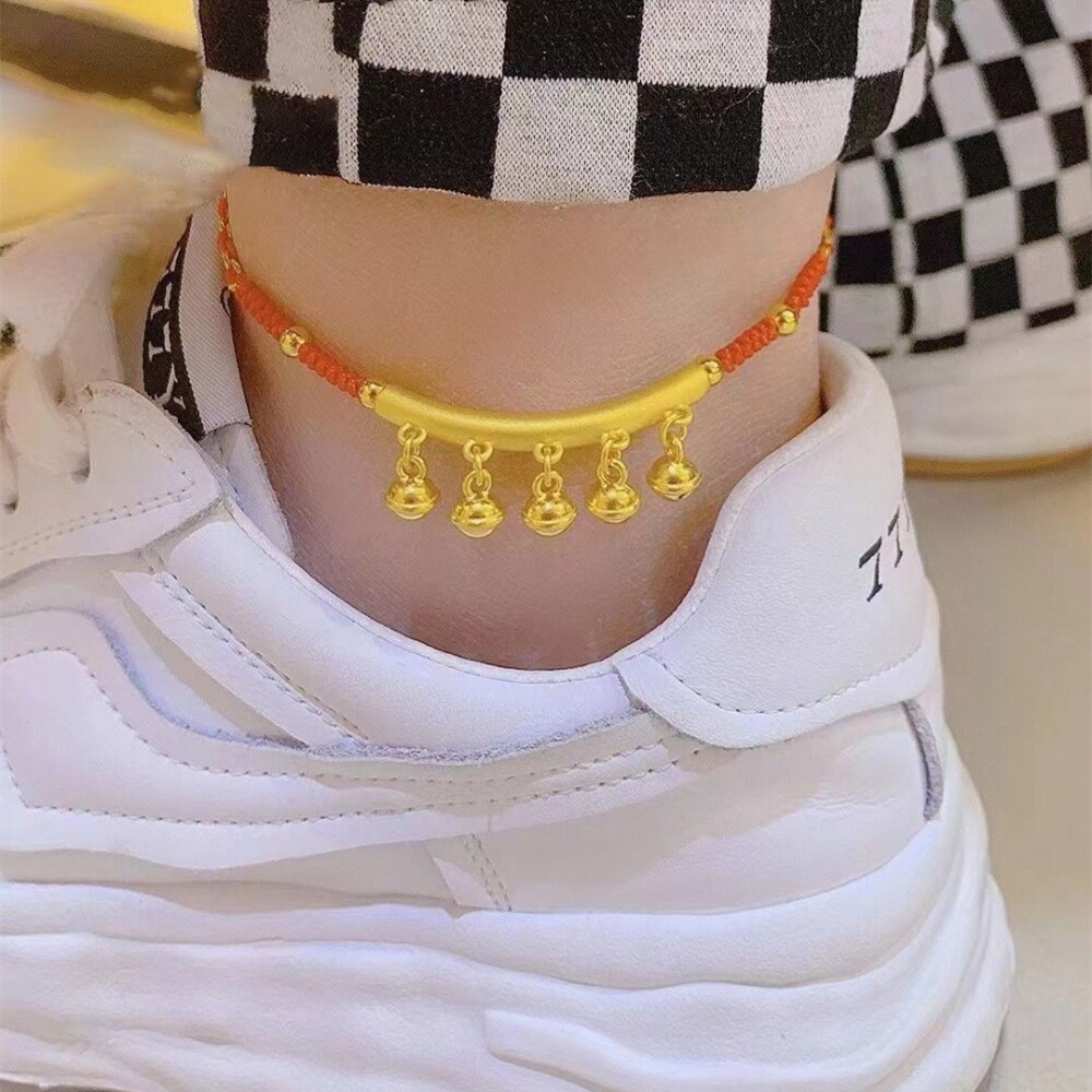 金色弯管铃铛脚链女国风复古唯美