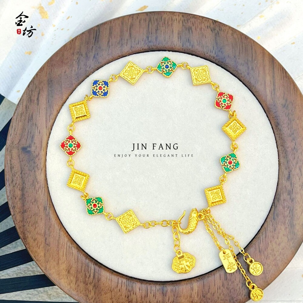金店同款沙金999四合如意方糖手