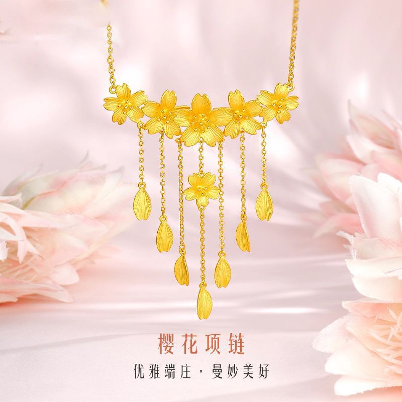新款花嫁樱花黄金色项链女新娘佩