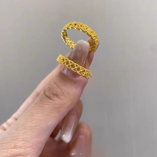 新款满天星蕾丝素圈戒指小众设计