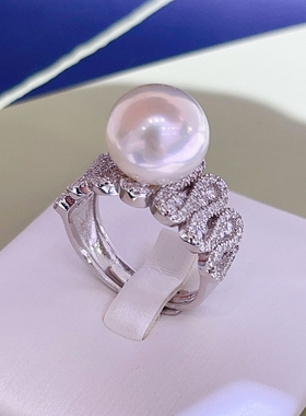 高级感正圆强光精美大颗珍珠戒指