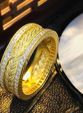 黄金色花丝风雨戒指时尚气质复古