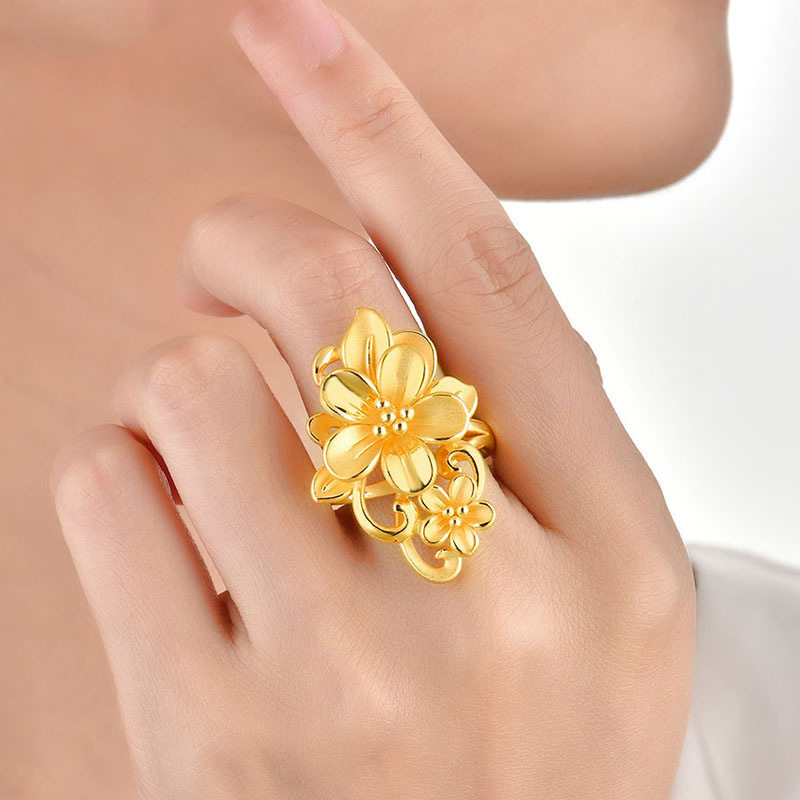 牡丹花黄金色戒指女款手饰结婚首