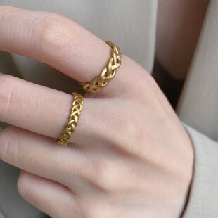 镀18K金麻花戒指女ins原宿风时尚简约哑光精品指环开口食指戒