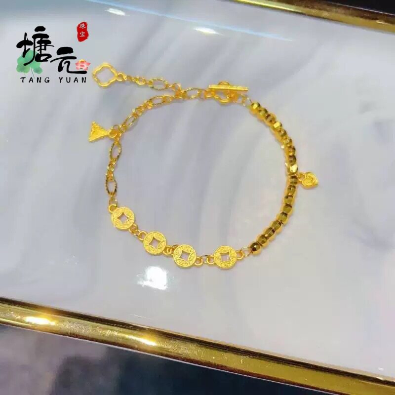 新款古法沙金钱币手链女款串珠珠子轻奢小众精致高级感手饰