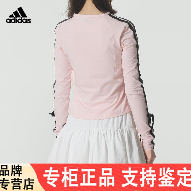 阿迪达斯女装2025新款运动时尚舒适套头休闲圆领长袖T恤KG3860