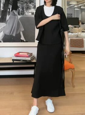 Amanda“南法假日”系列100%重磅亚麻两穿U领上衣/鱼尾半裙