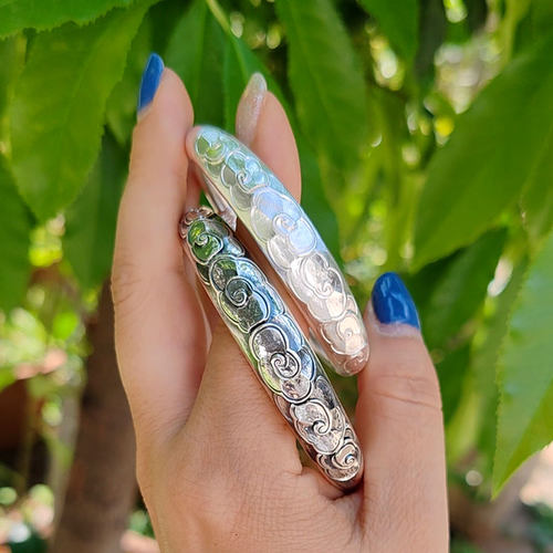 民雕小匠 云舒祥云足银999银手镯胖南瓜镯泥鳅背云纹实心银镯子