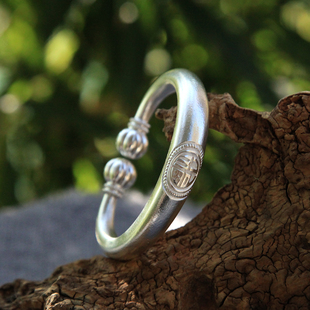 民雕小匠 南瓜团福手镯足银999手工银镯子实心南瓜头银镯柔光纯银