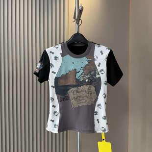 T恤辣妹上衣 Kitty猫咪蝴蝶结印花复古女短袖 欧货2026春夏新款 时尚