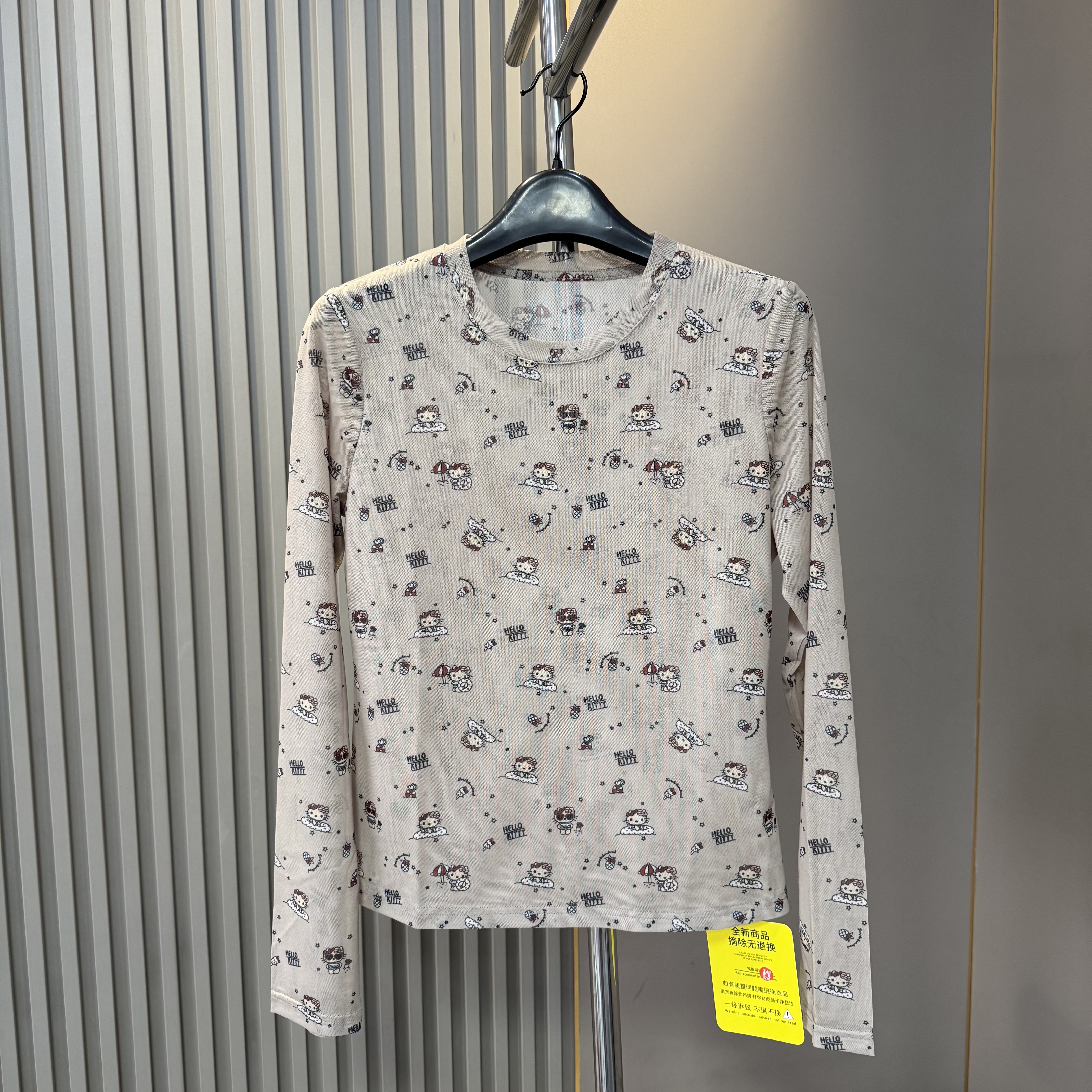 欧货2026夏季新款时尚圆领猫咪印花网纱长袖T恤女洋气时髦上衣潮