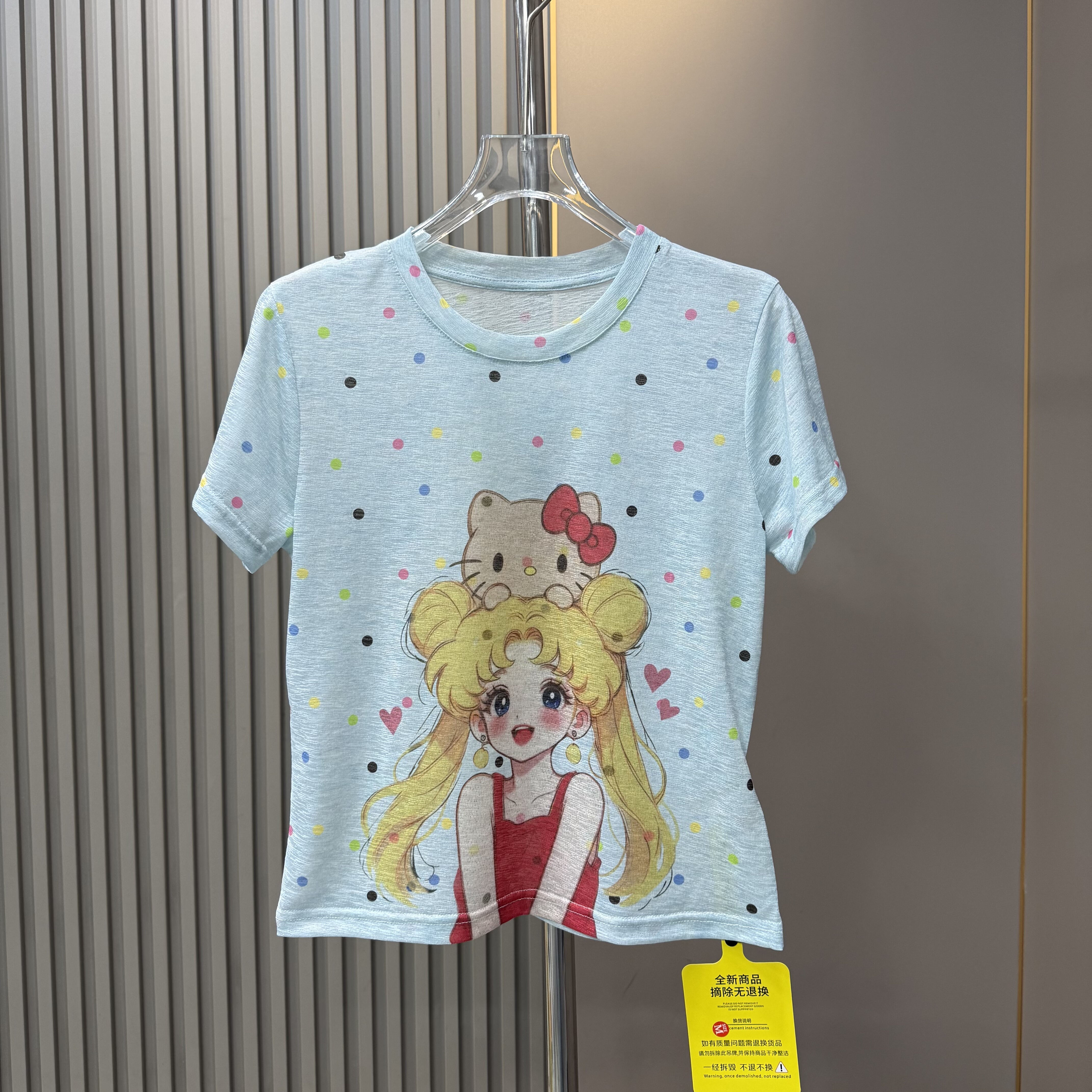 特价清仓 夏新款时尚卡通波点美少女战士印花短袖T恤女减龄上衣