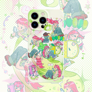 绿色千禧女孩手机壳适用iPhone17promax苹果16菲林14一加13小米15小清新oppo华为mate70荣耀P80红米vivox200s