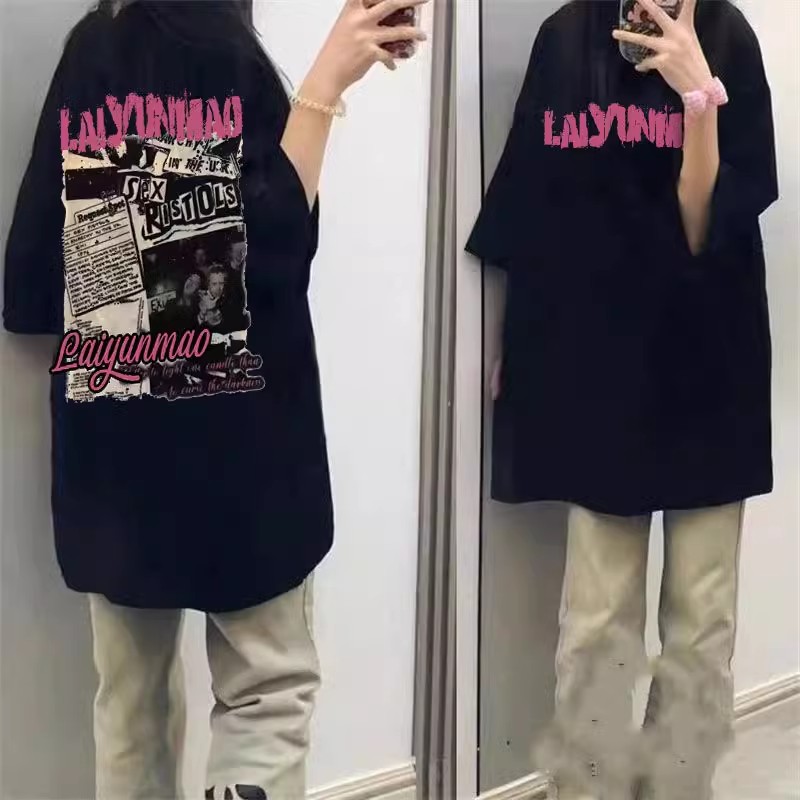 100%纯棉重磅短袖t恤美式男女夏潮牌宽松暗黑旧报纸嘻哈情侣半袖