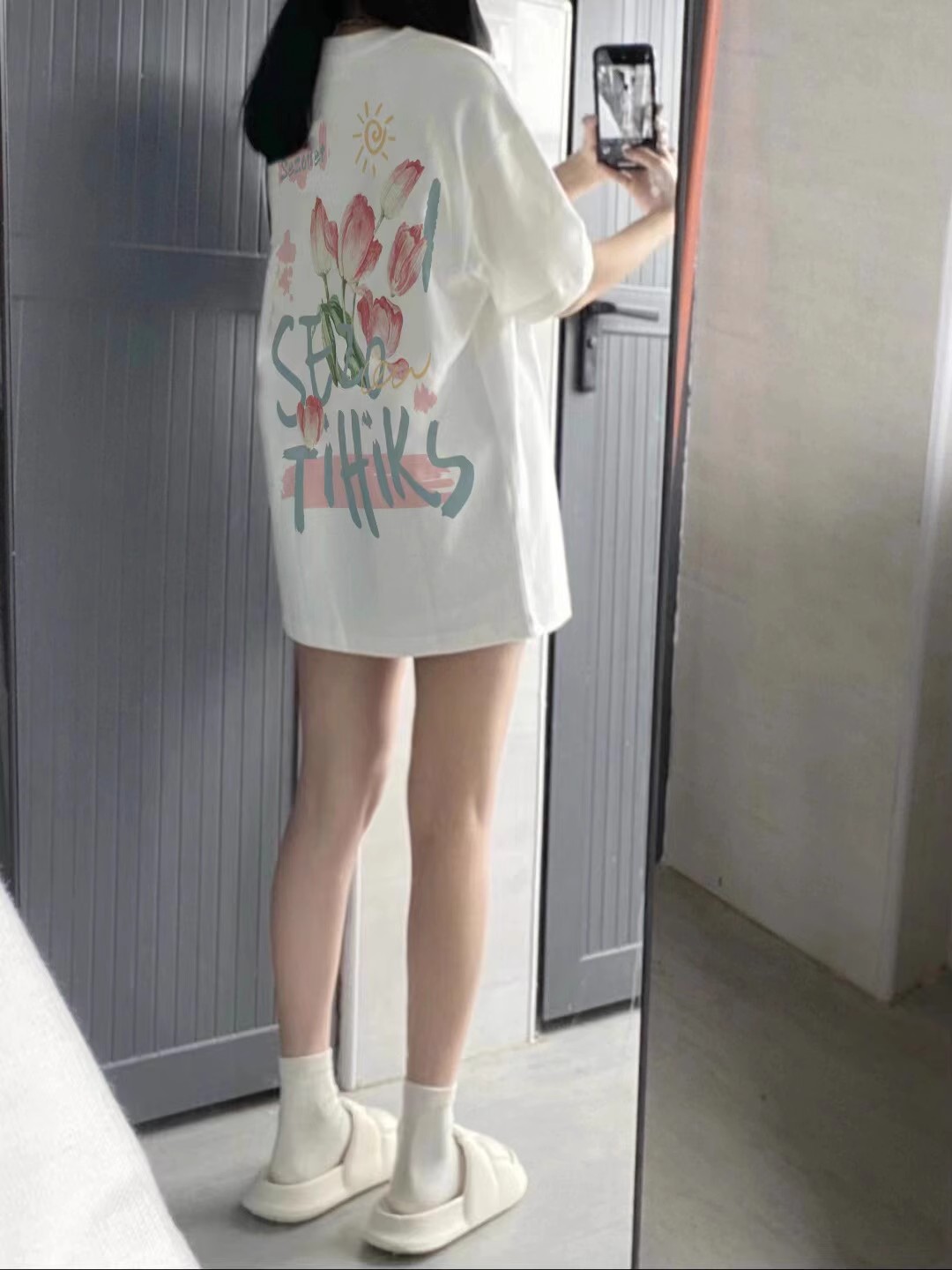 短袖休闲重磅印花纯棉女