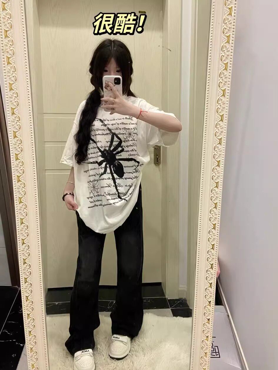 短袖休闲重磅印花纯棉女