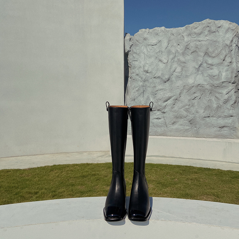 原创不过膝方头高筒女骑士靴