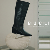 BIUCILI「暗夜」吴千语同款 简约方头内增高 漫画腿不过膝长筒靴