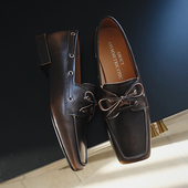 BIUCILI 帆船鞋 原创复古擦色方头雅痞 一脚蹬低跟乐福鞋