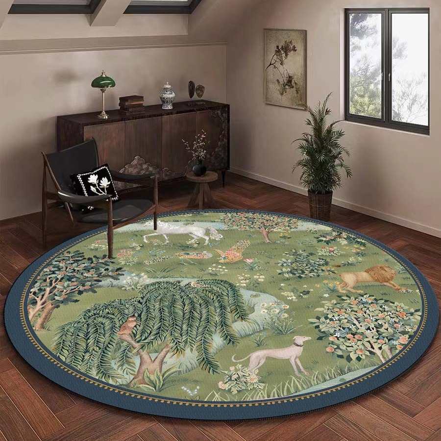 硅藻泥家用防滑客厅桌椅垫地垫中古复古地毯圆形茶几垫衣帽间