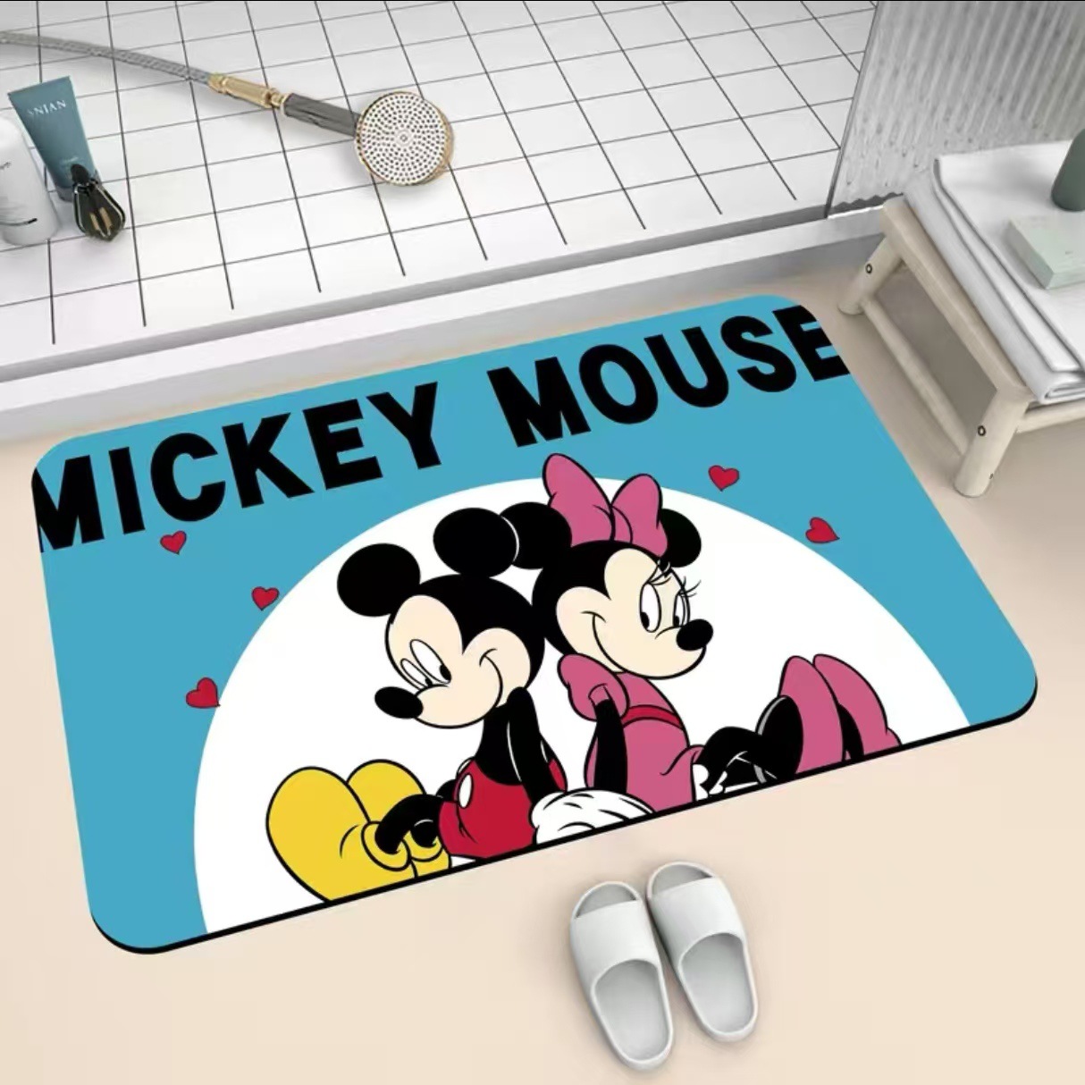 浴室地垫卡通米奇米妮硅藻泥风格地垫玄关入户门垫卫生间吸水脚垫