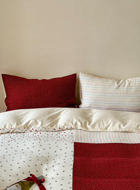 甜酒曲奇~法式纯棉四件套全棉皱皱双层纱床笠床单少女床上用品