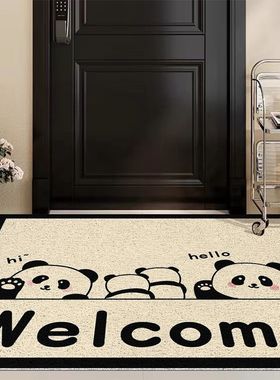 卡通小熊猫玄关地垫入户门耐脏耐磨门垫家用可剪裁丝圈门垫可代发