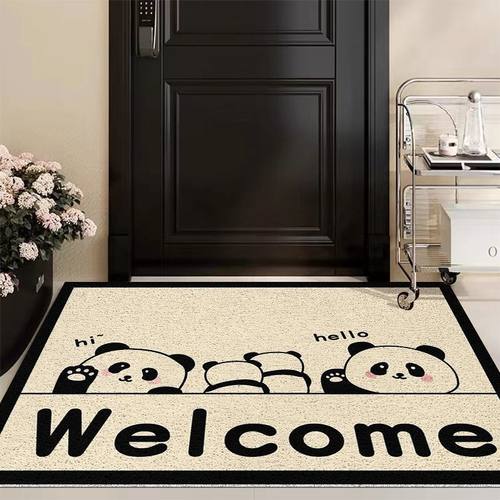 卡通小熊猫玄关地垫入户门耐脏耐磨门垫家用可剪裁丝圈门垫可代发