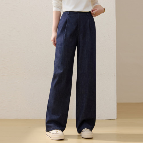 【麻混纺】垂感轻薄透气拖地直筒裤纤莉秀大码女装胖mm2026夏新款