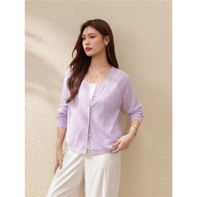 【流光曳雾】欧若风清透薄款针织开衫纤莉秀大码女装胖mm夏装新款