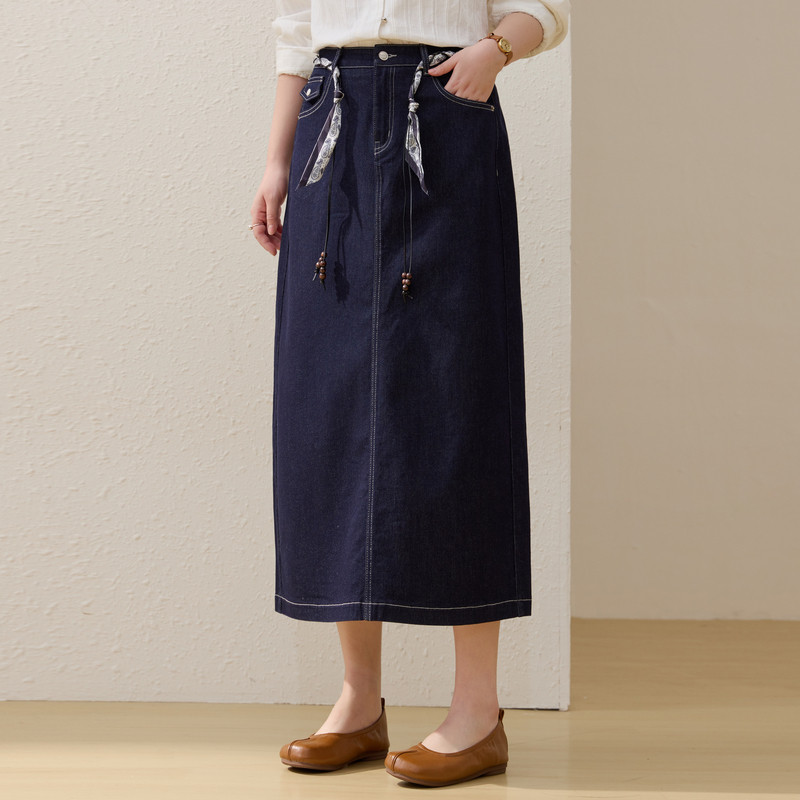 【直筒牛仔半身裙】纤莉秀大码女装复古深蓝色A字裙胖mm春装新款