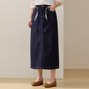 【直筒牛仔半身裙】纤莉秀大码女装复古深蓝色A字裙胖mm春装新款