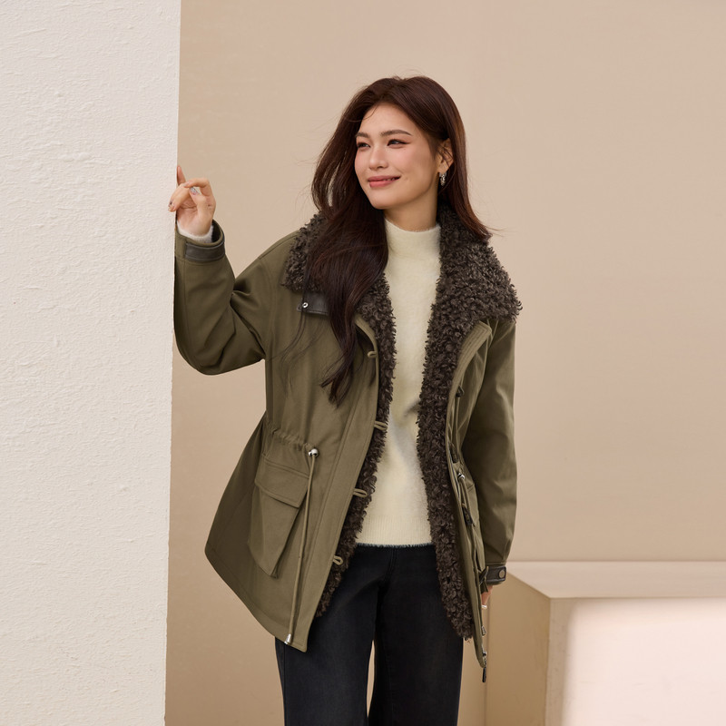 【阿勒泰派克服】轻工装毛绒外套纤莉秀大码女装胖mm2025冬装新款