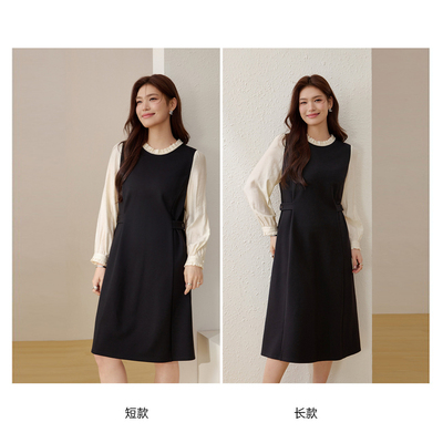 【长短双版】赫本风荷叶边假两件连衣裙纤莉秀大码女装胖mm春新款