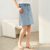 女装 美式 复古个性 纤莉秀大码 毛边遮胯显瘦牛仔短裙胖mm2024夏新款