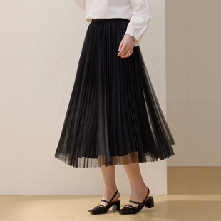 【空气感半身裙】轻盈飘逸网纱裙纤莉秀大码女装胖mm2026春装新款