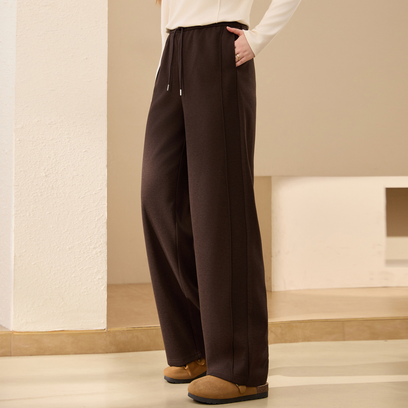 【舒适松紧腰百搭裤子】纤莉秀大码女装简约休闲裤胖mm2025冬新款