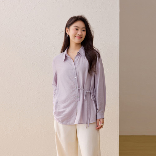 【南法假日】收腰系带轻薄透气衬衫纤莉秀大码女装胖mm2026夏新款