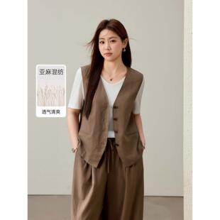 【慵懒气质宽松舒适亚麻两件套装】纤莉秀大码女装胖mm2025夏新款