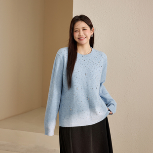 胖mm冬装 女装 烫钻设计慵懒风软糯毛衣纤莉秀大码 新款 星光熠熠
