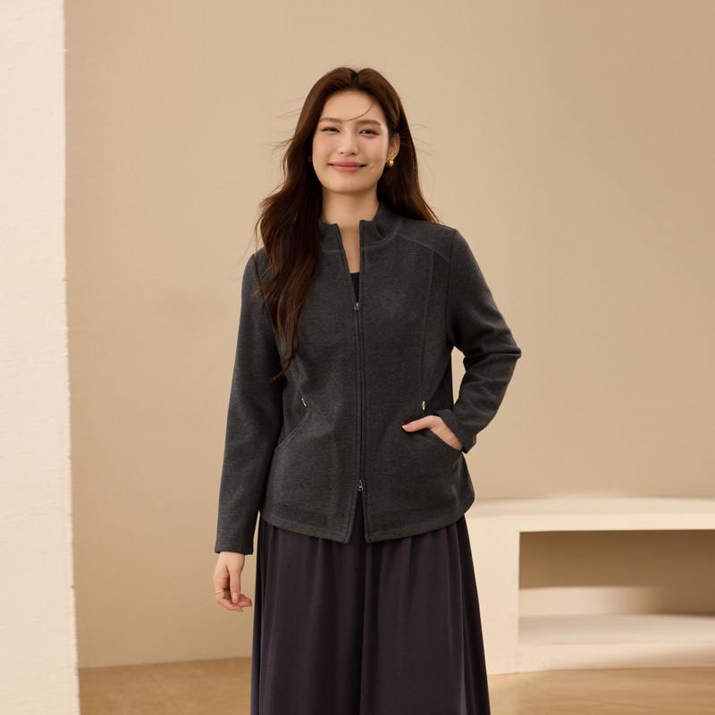 【山涧轻语】立领修身夹克拉链外套纤莉秀大码女装胖mm2025冬新款