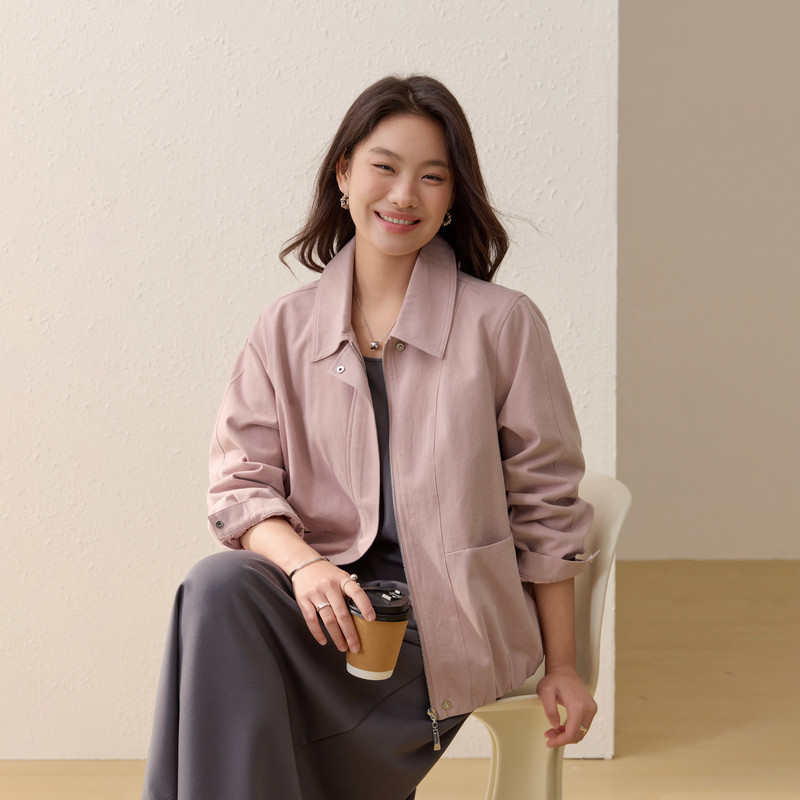 【翻领显瘦百搭外套】纤莉秀大码女装纯棉斜纹肌理上衣胖mm春新款