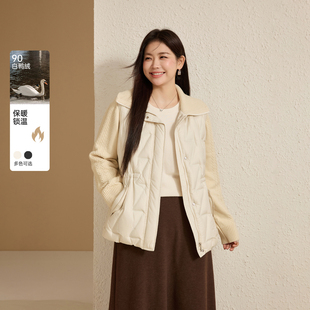 【轻薄短款90鸭绒羽绒服】纤莉秀大码女装针织拼接外套胖mm冬新款