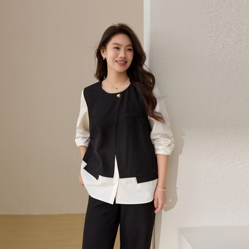 【高智感假两件衬衫】纤莉秀大码女装设计感气质上衣胖mm春装新款