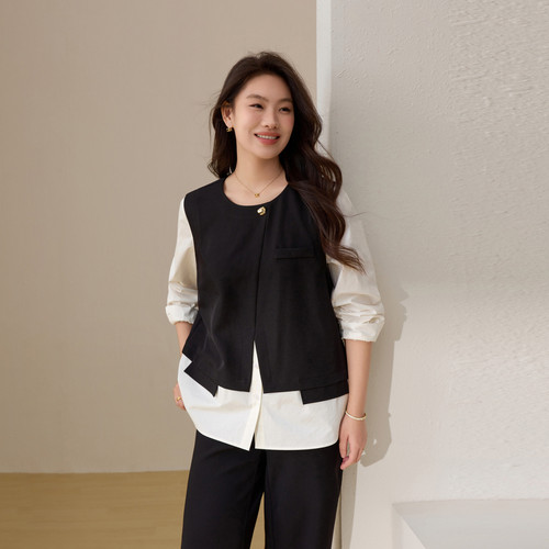 【高智感假两件衬衫】纤莉秀大码女装设计感气质上衣胖mm春装新款