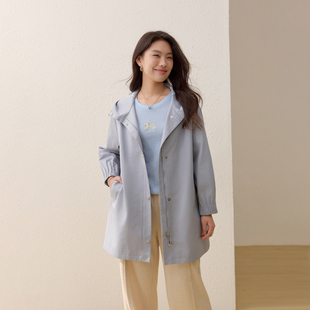 【极简风连帽外套】纤莉秀大码女装百搭气质风衣胖mm2026春装新款