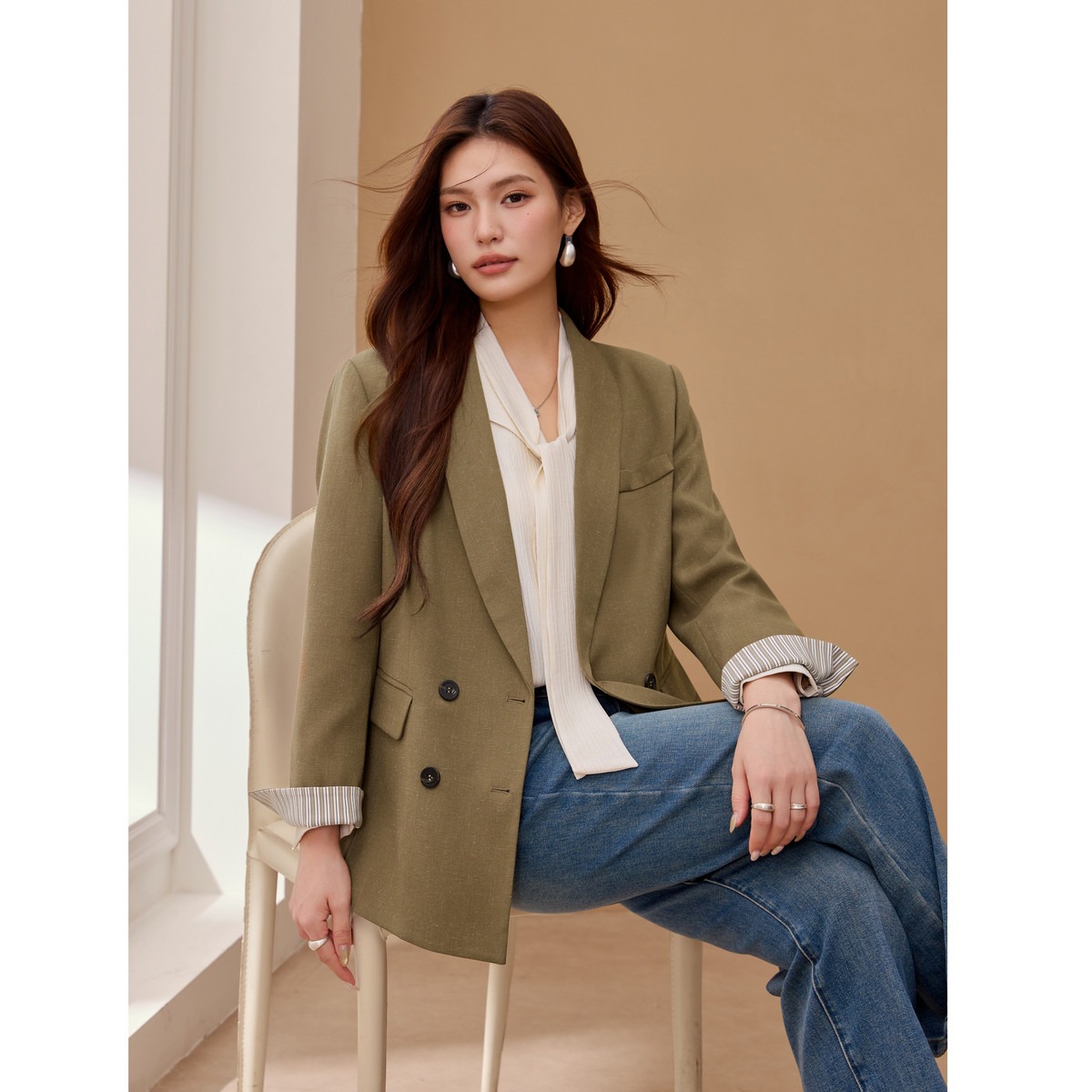 【老钱假日】高级感青果领排扣西装纤莉秀大码女装胖mm2026秋新款