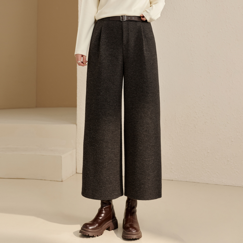 【保暖舒适针织裤子】纤莉秀大码女装设计感腰带直筒裤胖mm冬新款