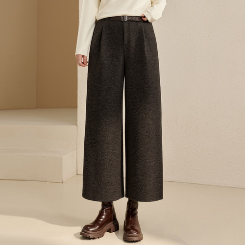 【保暖舒适针织裤子】纤莉秀大码女装设计感腰带直筒裤胖mm冬新款